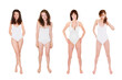 © Jochen Schönfeld - Full length portraits of four attractive young women wearing white swimsuits, isolated on neutral studio background