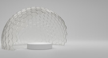 Mock-up Transparent Glass Dome. Dome Cover Podium For Exhibition, Protection Barrier. 3d Rendering.