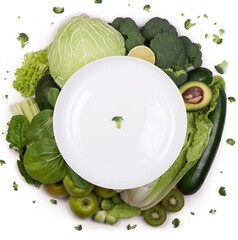 Poster - Group of green vegetables on white background