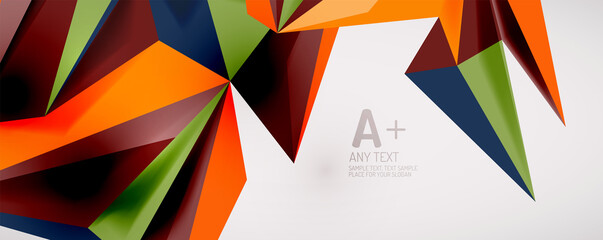 Vector triangle geometric backgrounds. Low poly 3d shape on light backdrop. Vector illustration for covers, banners, flyers and posters and other designs