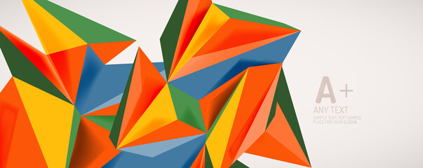 Vector triangle geometric backgrounds. Low poly 3d shape on light backdrop. Vector illustration for covers, banners, flyers and posters and other designs