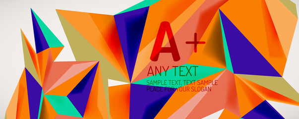 Vector triangle geometric backgrounds. Low poly 3d shape on light backdrop. Vector illustration for covers, banners, flyers and posters and other designs