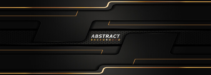 Modern Dark Tech Background Combine with Golden Lines Element. Usable for Background, Wallpaper, Banner, Poster, Brochure, Card, Web, Presentation.