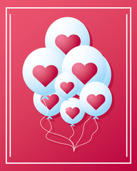 Wall Mural - happy valentines day decorative hearts shaped balloons celebration card