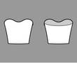 Top crop strapless scoop neckline technical fashion illustration with slim fit, waist length. Flat apparel shirt outwear template front, back, white color. Women men unisex CAD mockup