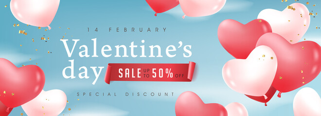Wall Mural - valentine's day sale poster or banner with balloons.