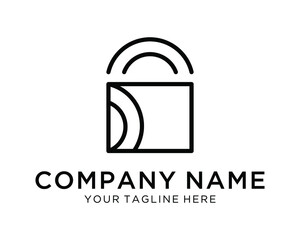 simple line art key padlock technology logo design vector template on a white background.