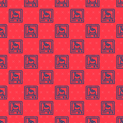 Wall Mural - Blue line 3D printing technology icon isolated seamless pattern on red background. Vector.