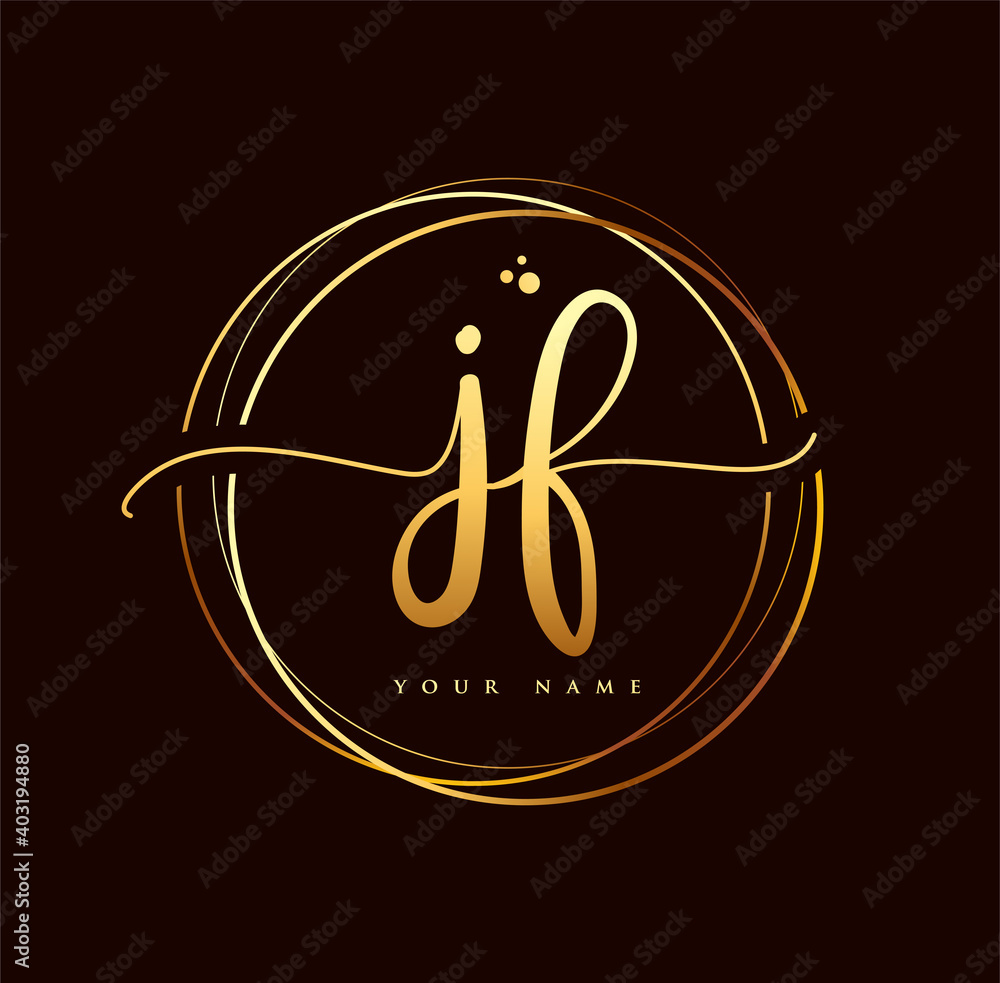 JF Initial handwriting logo golden color. Hand lettering Initials logo ...