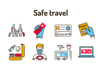 Wall Mural - Safe travel color line icons set. Pictograms for web page, mobile app, promo.