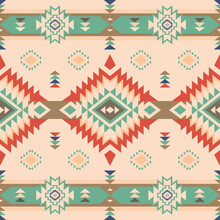 Native American Southwest, Aztec, Navajo Seamless Pattern. Tribal Geometric Print. Ethnic Design Wallpaper, Fabric, Cover, Textile, Rug, Blanket.