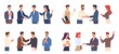 © YummyBuum - Team congratulates colleague. Chief shakes hand manager for successful project, office staff greeting co-worker development, people respect and high five, partnership vector concept