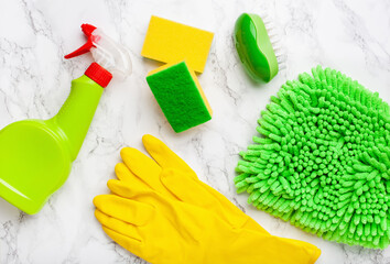 Wall Mural - cleaning products household chemicals spray brush sponge glove