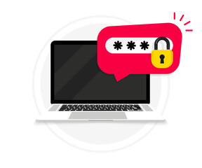 Aufkleber - Laptop with password notification and lock icon. Password secure access. Forgot account. PC with lock and password. Security, user authorization, personal access, protection or authorization