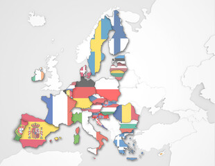 Naklejka na meble 3D Europakarte inkl. Zwergstaaten mit Flaggen der EU Staaten