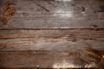 great photo. background. old horizontal painted boards. wood texture. vintage table. two gray boards with scuffs and cracks.