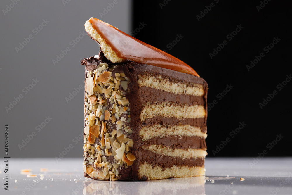 Doboska Hungarian chocolate layered cake with caramel and almond called Dobos ...