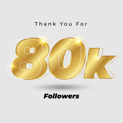 Thank you for 80k followers 3D gold logo isolated on elegant background, vector design for celebration purpose