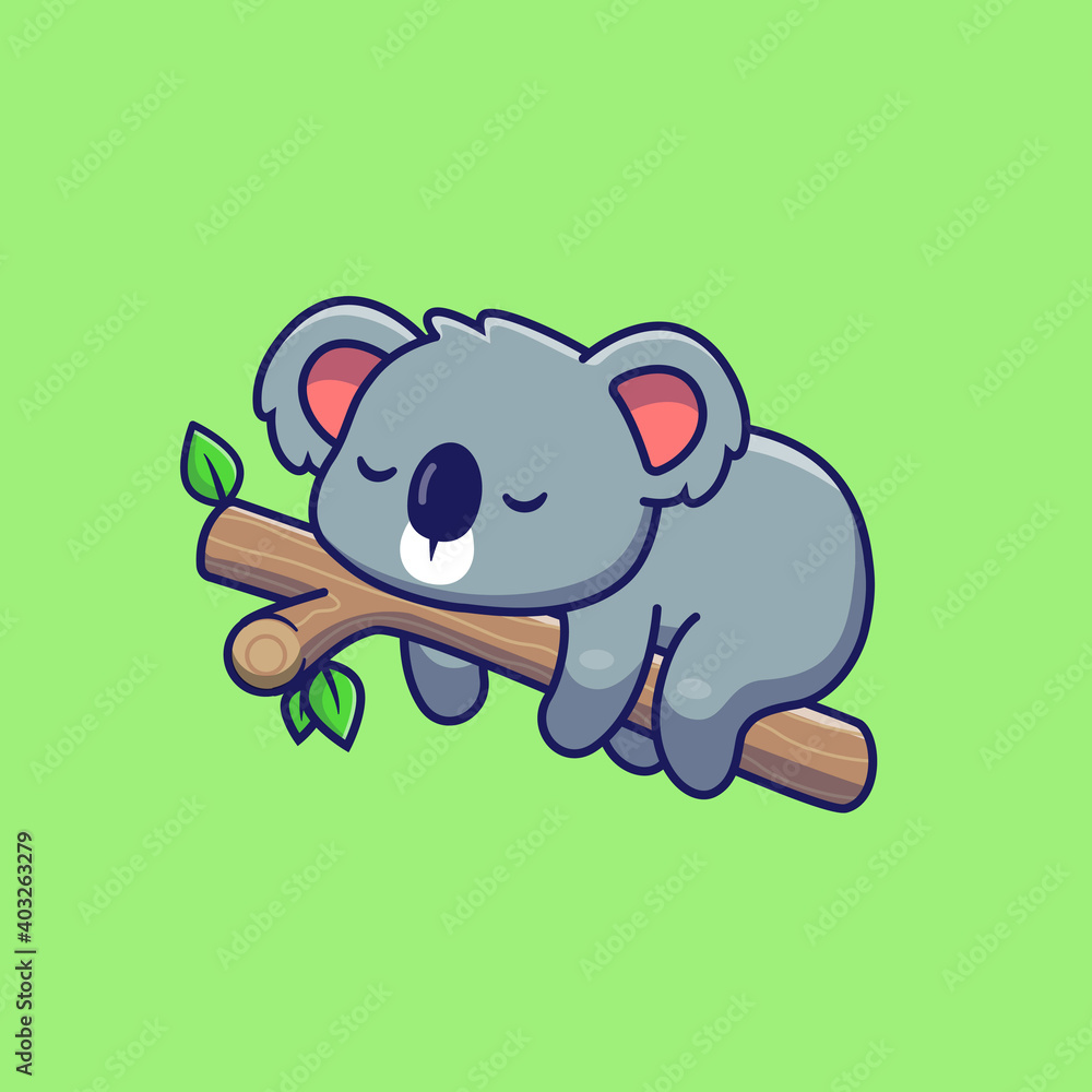 Vektor Cute Koala Sleeping On Tree Cartoon Vector Icon Illustration ...
