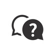 Help, chat support black vector icon. Speech bubble with question mark button symbol.