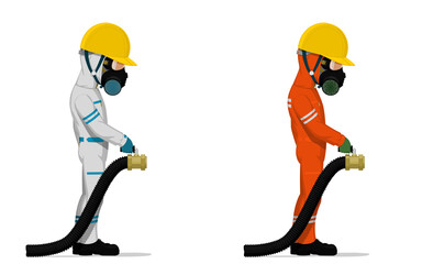 Wall Mural - Set of industrial worker with big hose on white background