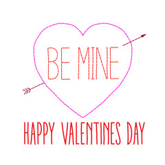 Sticker - hand stitched be mine happy valentines day heart typography vector