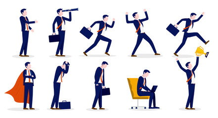 Aufkleber - Businessman collection - Set of illustration with male person in different work situations. Vector illustration