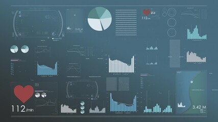 Wall Mural - screen of digital health app displaying with graphs, charts, heart rhythm, ekg.