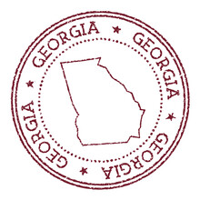 Georgia Round Rubber Stamp With Us State Map. Vintage Red Passport Stamp With Circular Text And Stars, Vector Illustration.