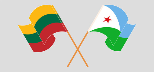 Crossed and waving flags of Lithuania and Djibouti