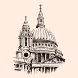 Fototapeta Londyn - Dome of St Paul's Cathedral in London. Sketch on a beige background.