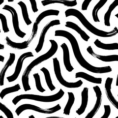 Organic irregular circular lines vector seamless pattern. Hand drawn black and white organic shapes texture. Biological grunge squiggle lines, structure of natural cells. Abstract brushstrokes.