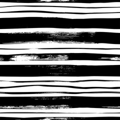 Grunge bold and thin lines vector seamless pattern. Horizontal brush strokes, straight stripes. Black ink striped hand drawn background. Geometric ornament for wrapping paper. Dry brushstrokes pattern