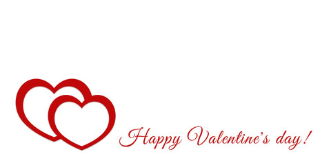 Happy Valentine's Day! Two red hearts on a white background. Copy space for text