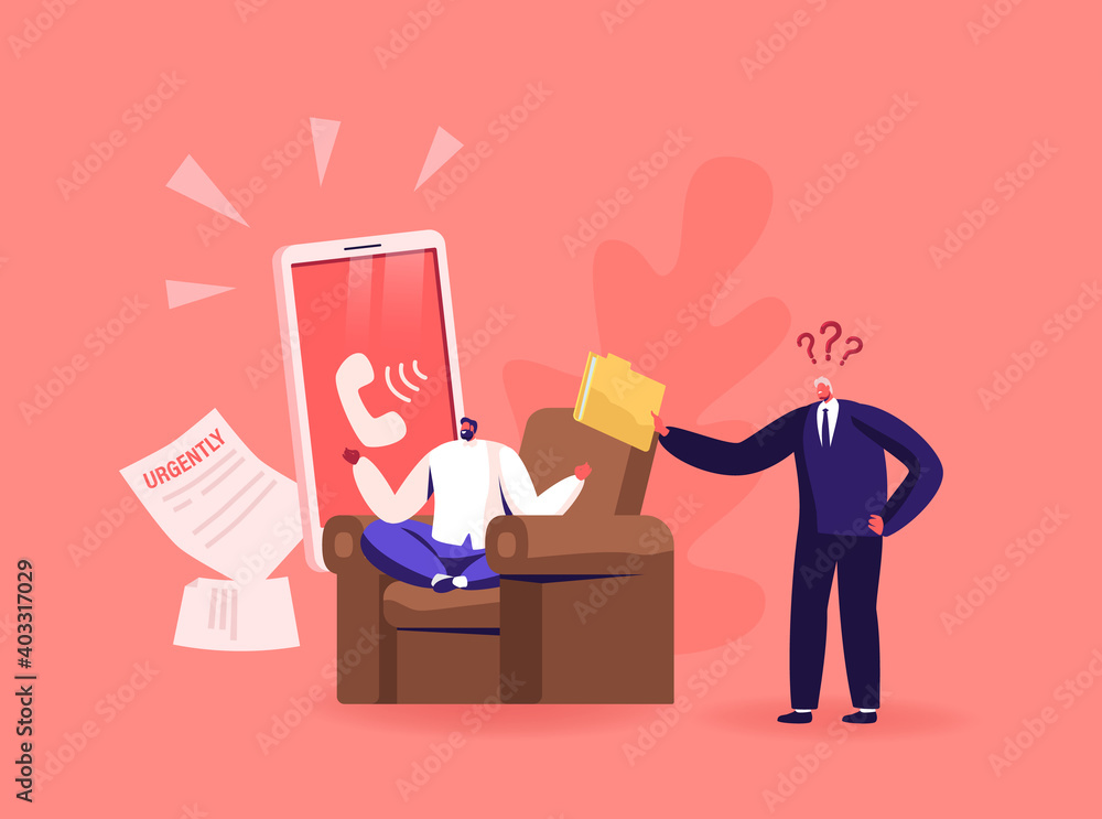 Angry Furious Boss Character Yelling at Male Employee Scolding for Incompetent Work. Businessman Worker Ignoring Problem - obrazy, fototapety, plakaty 