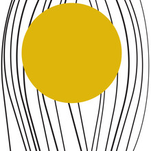 Abstract Wall Print  With Yellow Circle And Black Stripes On White Background, Striped Poster, Card, Vector