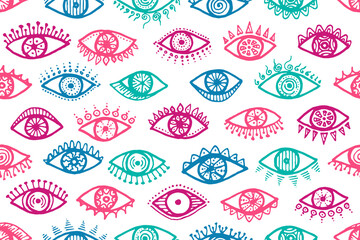 Different female eyes abstract seamless pattern.