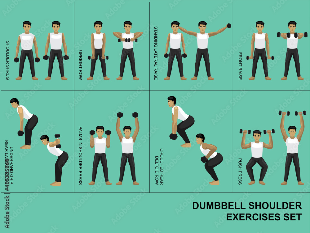 Dumbbell Shoulder Exercise Moves Manga Gym Set Illustration Stock ...