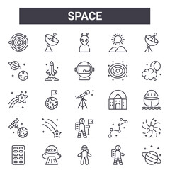 Wall Mural - space outline icon set. includes thin line icons such as galaxy, planet, observatory, constellation,