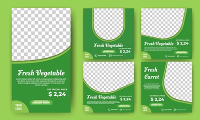 set of editable square banner template. vegetable sale social media post design with green backgroun