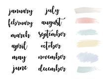 Handwritten Names Of Months January, February, March, April, May, June, July, August, September, October, November December. Calligraphy Words For Calendars And Organizers. Vector Illustration.