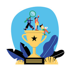 Sticker - Seo and people on trophy vector design