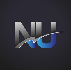 initial letter nu logotype company name colored blue and grey swoosh design. vector logo for busines