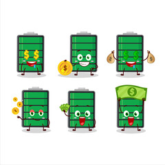 Poster - Fully charge battery cartoon character with cute emoticon bring money