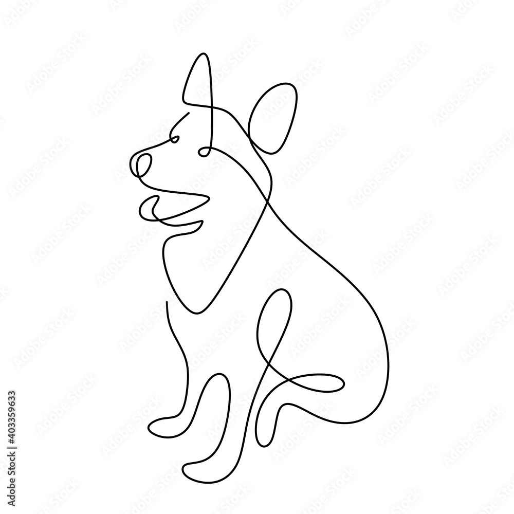 Hound dog hand drawing continuous line on white background. A cute dog is sitting on the ground single one line art minimalism style. Wildlife animals concept. Vector pet design illustration - obrazy, fototapety, plakaty 