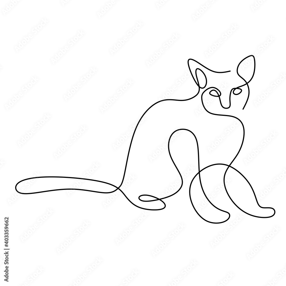 Minimalist cats in abstract hand drawn style. One line drawing of cute cat animals isolated on white background. Love pet concept. Vector illustration. Doodle animals icons minimalistic line art. - obrazy, fototapety, plakaty 