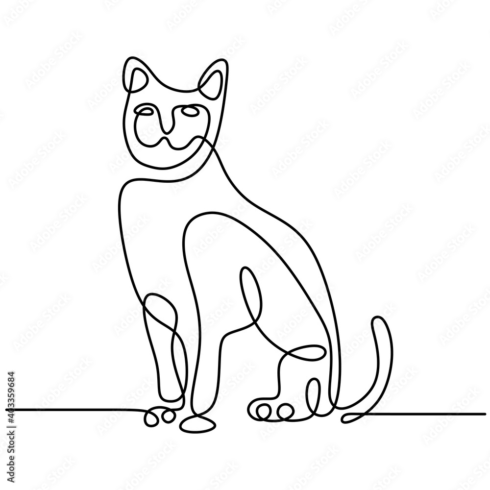 Minimalist cats in abstract hand drawn style. One line drawing of cute cat animals isolated on white background. Love pet concept. Vector illustration. Doodle animals icons minimalistic line art. - obrazy, fototapety, plakaty 