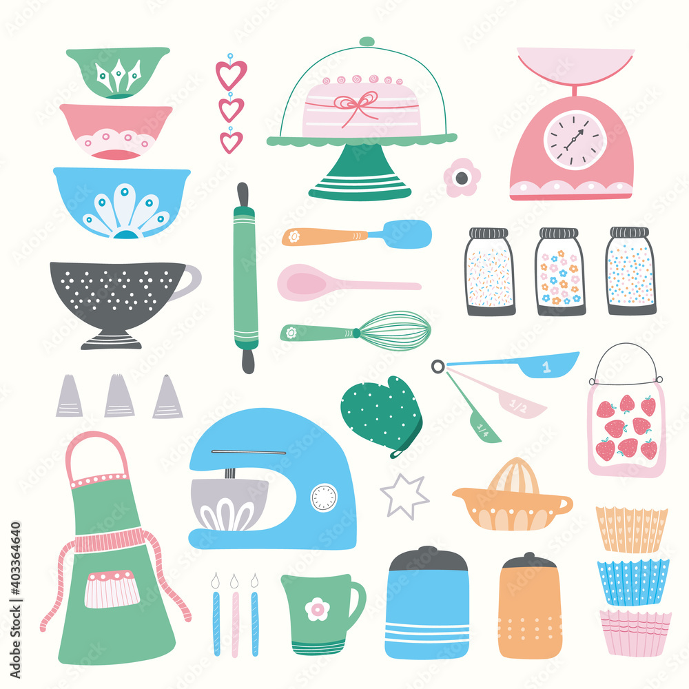 Baking kitchen icon illustration set. Stock Vector | Adobe Stock