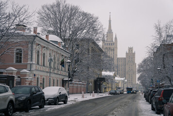 Wall Mural - Bolshaya Nikitskaya Street after a snowfall