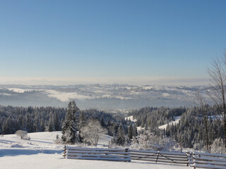 View of the Tatras on a sunny cold morning.